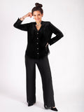 Black Stretch Velvet Jacket with Crepe Chiffon Back