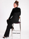 Black Stretch Velvet Jacket with Crepe Chiffon Back