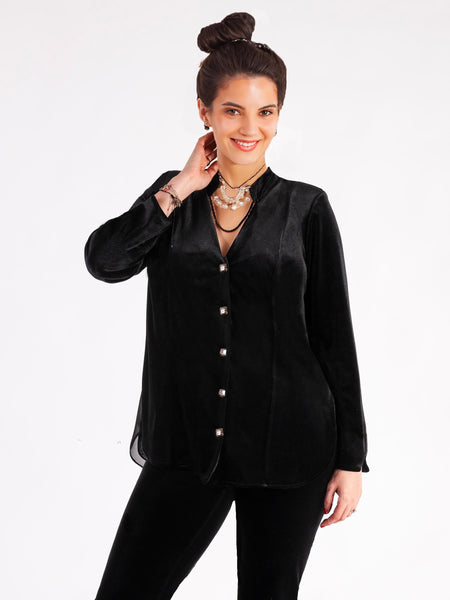 Black Stretch Velvet Jacket with Crepe Chiffon Back