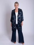 Navy/White Silk Floral Devoree Longline Kimono