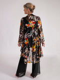A Black/Multi Hand Painted Satin Devoree Jacket with Split Cuff Detail - LIMITED EDITION
