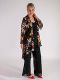 A Black/Multi Hand Painted Satin Devoree Jacket with Split Cuff Detail - LIMITED EDITION