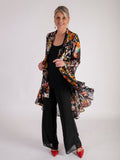 A Black/Multi Hand Painted Satin Devoree Jacket with Split Cuff Detail - LIMITED EDITION