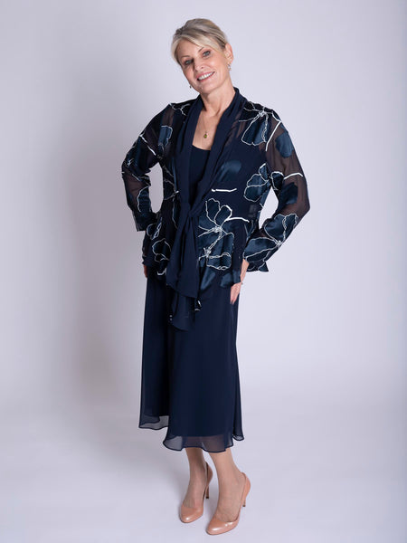 Dark Navy Bias Cut Chiffon Dress