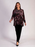 Premium Velvet Blouse with Black, Claret, and Pink Renaissance Print