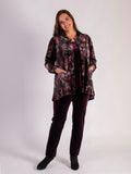 Premium Velvet Blouse with Black, Claret, and Pink Renaissance Print