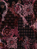 Premium Velvet Blouse with Black, Claret, and Pink Renaissance Print