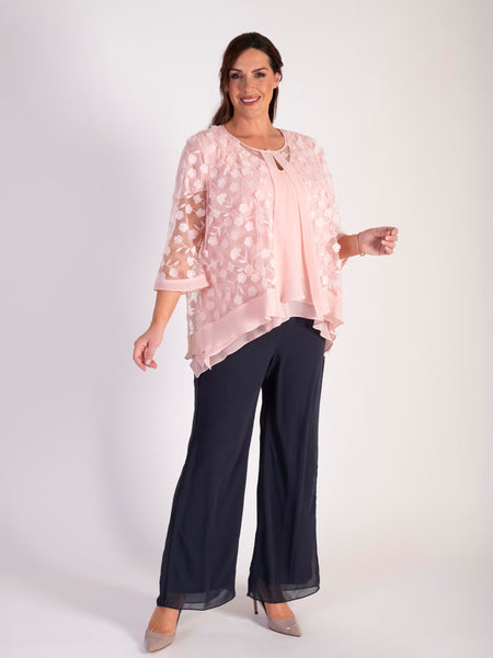 Blossom 3-D Embroidered Mesh Jacket with Chiffon Trim