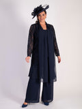Dark Navy Sequin Lace Coat with Chiffon Trim