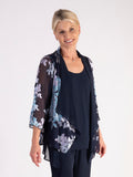 Navy/Lilac Enchanted Leaf Devoree Contrast Layered Shrug