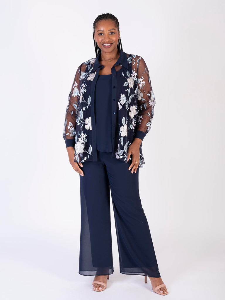 MESH JERSEY TOP LONG SLEEVE FLOWERMARDI_NAVY WHITE main image 1