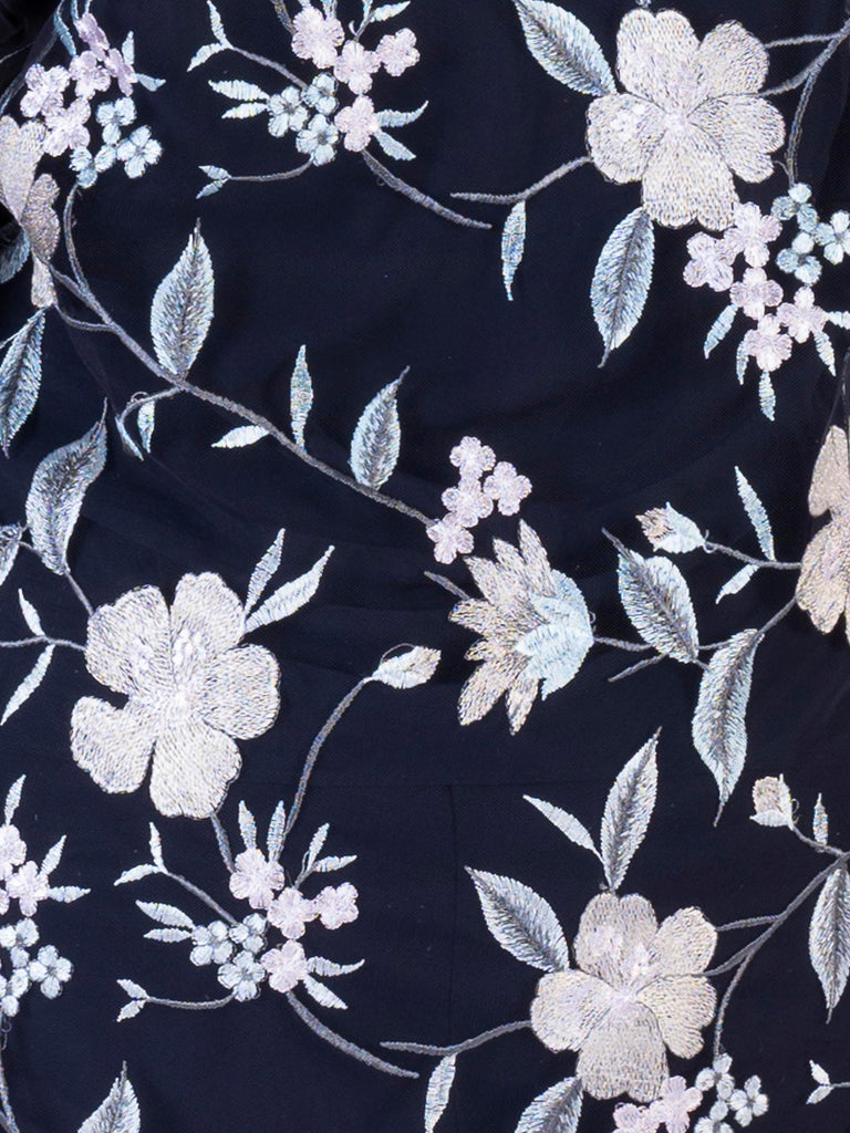 EMBROIDERED PEARL-EMBELLISHED NAVY COLLAR SHIRT