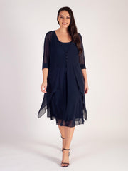 Dark Navy Bias Cut Chiffon Dress