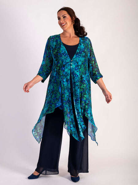 Cobalt/Emerald Royal Garden Silk Pixie Coat