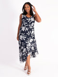 Navy/Silver Burnout Floral Leaf Dress and Jacket Set