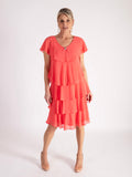 Coral  Chiffon Multi Tiered Dress With Diamante Detail