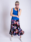 Black/Multi Tulip Print Twelve Panel Jersey Skirt