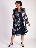 Navy/Lilac Enchanted Leaf Silk-Mix Devoree Jacket with Split Cuff Detail - NEW SS25!