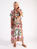 Cream/Multi Floral Border Print Silk Dress