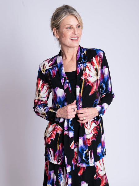 Black/Multi Tulip Print Jersey Cardigan