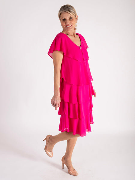 Pink Chiffon Multi Tiered Dress With Diamante Detail