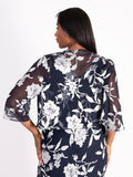 Navy/Silver Burnout Floral Leaf Dress and Jacket Set