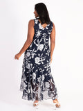 Navy/Silver Burnout Floral Leaf Dress and Jacket Set