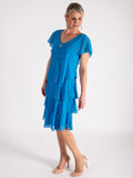 Azure Chiffon Multi Tiered Dress With Diamante Detail