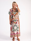 Cream/Multi Floral Border Print Silk Dress