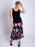 Black/Multi Tulip Print Twelve Panel Jersey Skirt