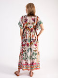 Cream/Multi Floral Border Print Silk Dress