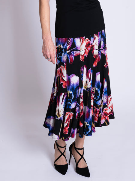 Black/Multi Tulip Print Twelve Panel Jersey Skirt