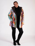 Chocolate/Abstract Artistic Print Zip Front Quilted Reversible Jacket