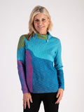 Sky/Green Abstract Swirl Print Cowl Neck Top
