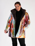 Chocolate/Abstract Artistic Print Zip Front Quilted Reversible Jacket