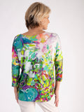A Green/Multi Abstract Spring Flowers Batwing Top
