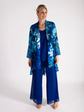 Marina/Cobalt Hand Painted Tropical Silk Mix Devoree Jacket with Split Cuff Detail