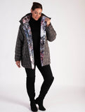 Dark Grey Japanese Inspired Print Zip Front Quilted Reversible Jacket