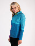 Sky/Green Abstract Swirl Print Cowl Neck Top