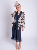 Pewter/Gold Cascading Leaf Devoree Jacket With Contrast Chiffon Front