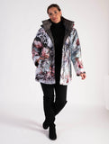 Dark Grey Japanese Inspired Print Zip Front Quilted Reversible Jacket