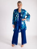 Marina/Cobalt Hand Painted Tropical Silk Mix Devoree Jacket with Split Cuff Detail