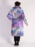 Eggplant/Watercolour Print Zip Front Quilted Reversible Long Coat