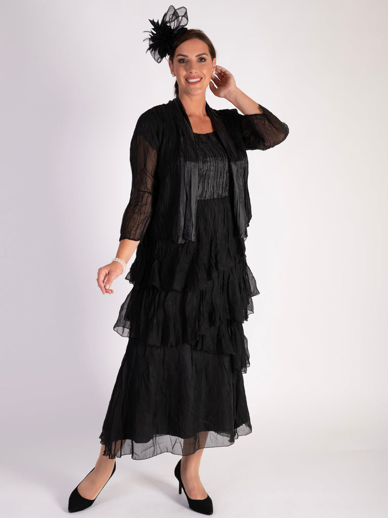 Black Crush Pleat Satin And Chiffon Dress Chesca Direct 8458