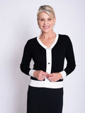 Black/Ivory Ribbed V Sweater with Brooch Details