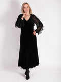 Black Stretch Velvet Dress with Crepe Chiffon Overarm Frill