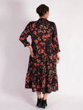 Floral Noir Black/Red Floral Print Button Front Dress