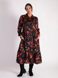 Floral Noir Black/Red Floral Print Button Front Dress
