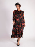 Floral Noir Black/Red Floral Print Button Front Dress