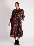 Floral Noir Black/Red Floral Print Button Front Dress